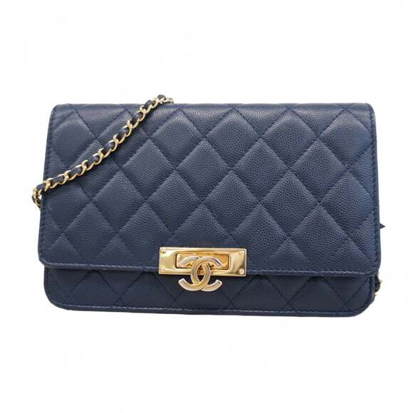 CHANEL Handbags - CHANEL Authentic Blue Caviar Leather Wallet